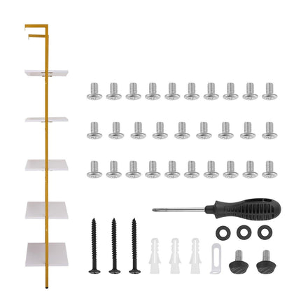 Industrial Square Pipe Shelf 5 Tier 64x30x182.5cm Wall-Mount Gold White.