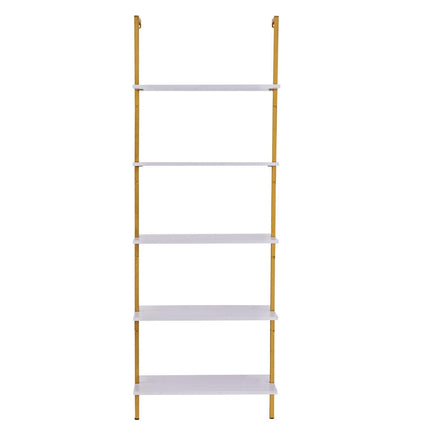 Industrial Square Pipe Shelf 5 Tier 64x30x182.5cm Wall-Mount Gold White.