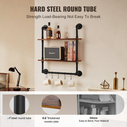 Industrial Pipe Shelf 2 Tier 24x7.87in Wall-Mount for Kitchen Bedroom.