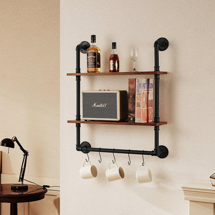 Industrial Pipe Shelf 2 Tier 24x7.87in Wall-Mount for Kitchen Bedroom.