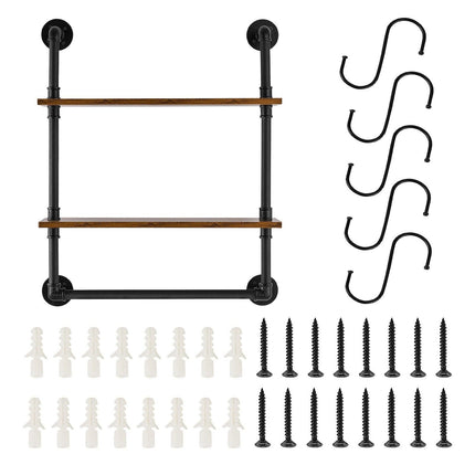 Industrial Pipe Shelf 2 Tier 24x7.87in Wall-Mount for Kitchen Bedroom.