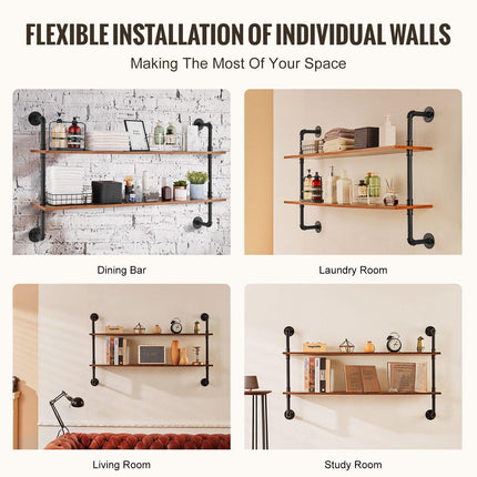 Industrial Pipe Shelf 2 Tier 48x 9.84in Wall-Mount for Kitchen Bedroom.