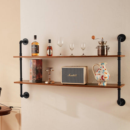 Industrial Pipe Shelf 2 Tier 48x 9.84in Wall-Mount for Kitchen Bedroom.