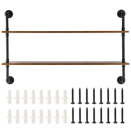 Industrial Pipe Shelf 2 Tier 48x 9.84in Wall-Mount for Kitchen Bedroom.