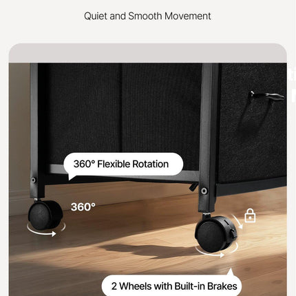 Mobile Metal File Cabinet with 3 Fabric Drawers and 2 Open Shelves Black.