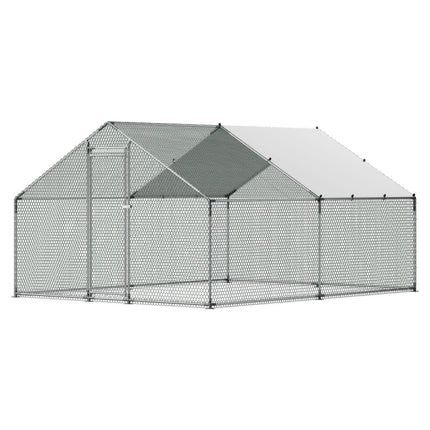 Metal Chicken Coop, 9.8x13.1x6.5 ft Large Walk-in Chicken Runs with Cover, Spire Roof Hen House Enclosure with Security Lock, Outdoor Duck Rabbit Cage Poultry Pen for Backyard, Farm, Yard.