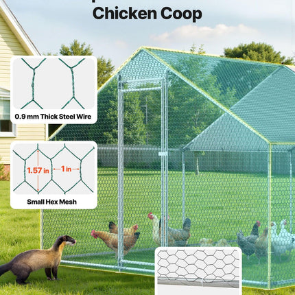 Metal Chicken Coop, 9.8x13.1x6.5 ft Large Walk-in Chicken Runs with Cover, Spire Roof Hen House Enclosure with Security Lock, Outdoor Duck Rabbit Cage Poultry Pen for Backyard, Farm, Yard.