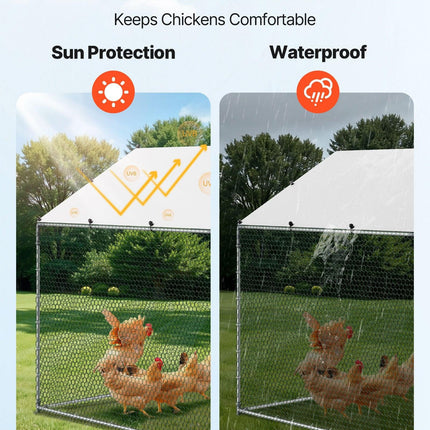 Metal Chicken Coop, 9.8x13.1x6.5 ft Large Walk-in Chicken Runs with Cover, Spire Roof Hen House Enclosure with Security Lock, Outdoor Duck Rabbit Cage Poultry Pen for Backyard, Farm, Yard.