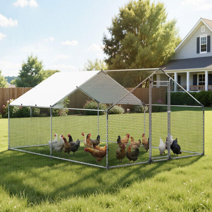 Metal Chicken Coop, 9.8x13.1x6.5 ft Large Walk-in Chicken Runs with Cover, Spire Roof Hen House Enclosure with Security Lock, Outdoor Duck Rabbit Cage Poultry Pen for Backyard, Farm, Yard.