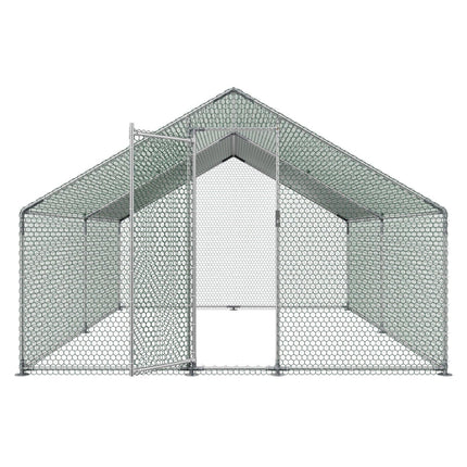 Metal Chicken Coop, 9.8x13.1x6.5 ft Large Walk-in Chicken Runs with Cover, Spire Roof Hen House Enclosure with Security Lock, Outdoor Duck Rabbit Cage Poultry Pen for Backyard, Farm, Yard.