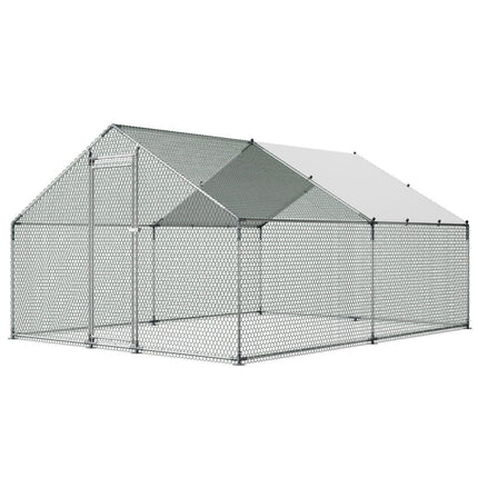 Metal Chicken Coop, 9.8x13.1x6.5 ft Large Walk-in Chicken Runs with Cover, Spire Roof Hen House Enclosure with Security Lock, Outdoor Duck Rabbit Cage Poultry Pen for Backyard, Farm, Yard.