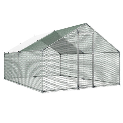 Metal Chicken Coop, 9.8x13.1x6.5 ft Large Walk-in Chicken Runs with Cover, Spire Roof Hen House Enclosure with Security Lock, Outdoor Duck Rabbit Cage Poultry Pen for Backyard, Farm, Yard.