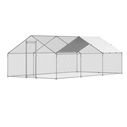 Metal Chicken Coop 9.8x19.6x6.5 ft Walk-in Chicken Run with Cover Spire Roof.