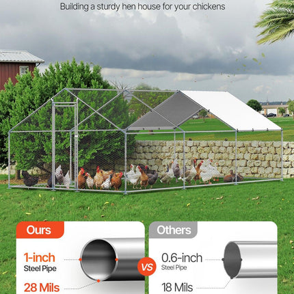 Metal Chicken Coop 9.8x19.6x6.5 ft Walk-in Chicken Run with Cover Spire Roof.