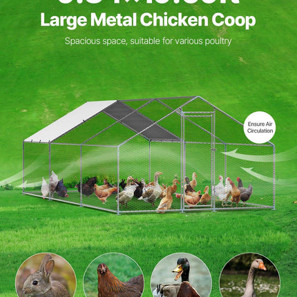 Metal Chicken Coop 9.8x19.6x6.5 ft Walk-in Chicken Run with Cover Spire Roof.