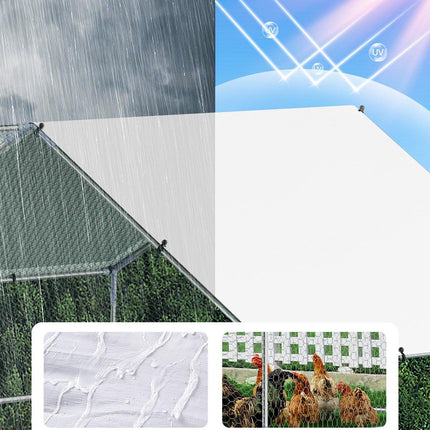 Metal Chicken Coop 9.8x19.6x6.5 ft Walk-in Chicken Run with Cover Spire Roof.