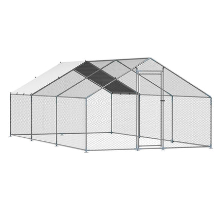 Metal Chicken Coop 9.8x19.6x6.5 ft Walk-in Chicken Run with Cover Spire Roof.