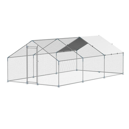 Metal Chicken Coop 9.8x19.6x6.5 ft Walk-in Chicken Run with Cover Spire Roof.