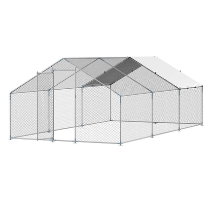 Metal Chicken Coop 9.8x19.6x6.5 ft Walk-in Chicken Run with Cover Spire Roof.