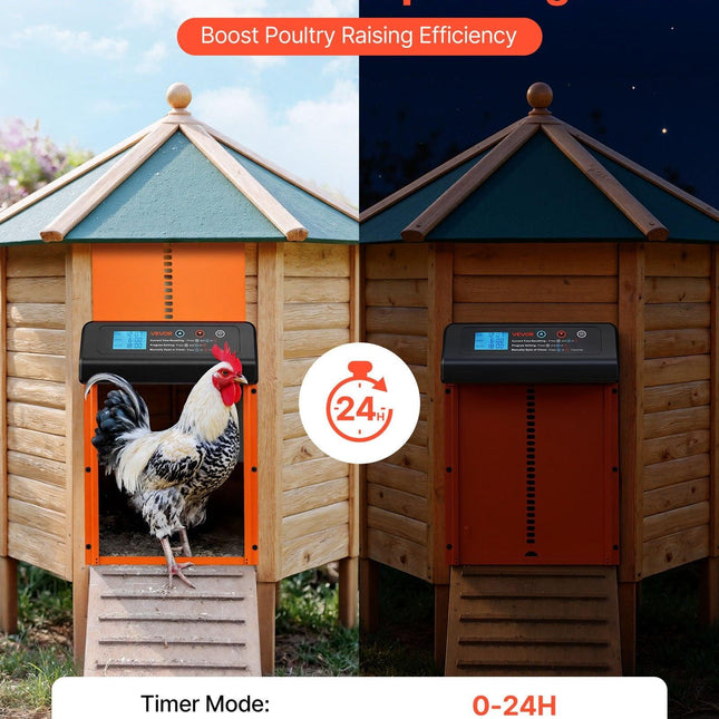 Automatic Chicken Coop Door, Battery Powered Chicken Coop Door with Timer & Manual Setting, Anti-Pinch Security, Durable Aluminum Alloy, Chick Run Gate Opener with Waterproof Sealing, Orange.