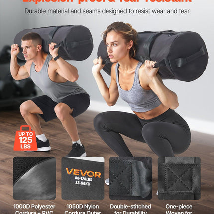 Workout Sandbag, Heavy Duty Workout Power Bags with Handles, 23-56 kg Adjustable Slam Bag for Fitness Strength Weight Training Cross-Training, Home Gym Exercise, Black (Unfilled).