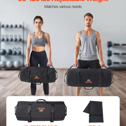 Workout Sandbag, Heavy Duty Workout Power Bags with Handles, 23-56 kg Adjustable Slam Bag for Fitness Strength Weight Training Cross-Training, Home Gym Exercise, Black (Unfilled).