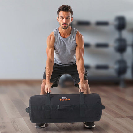 Workout Sandbag, Heavy Duty Workout Power Bags with Handles, 23-56 kg Adjustable Slam Bag for Fitness Strength Weight Training Cross-Training, Home Gym Exercise, Black (Unfilled).