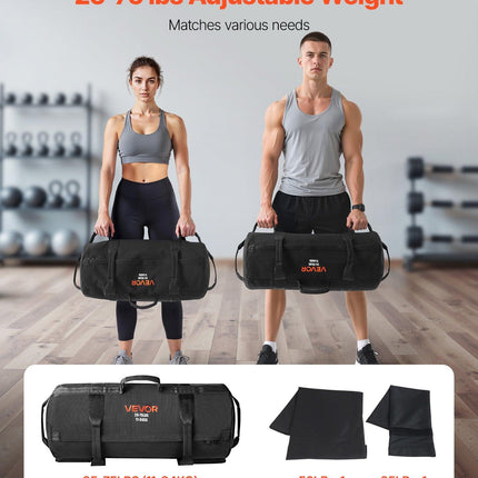 Workout Sandbag, Heavy Duty Workout Power Bags with Handles, 11-34 kg Adjustable Slam Bag for Fitness Strength Weight Training Cross-Training, Home Gym Exercise, Black (Unfilled).