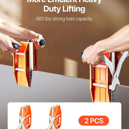 Double Handed Stone Carrying Clamps, 299 kg Load Capacity, 2 Pack Granite Panel Carriers Lifting Tools with Rubber-lined (0-60 mm), Heavy Duty lifting Clamps for Plywood, Glass, Granite.