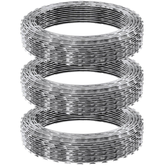 Razor Wire Razor Barbed Wire 147ft 3Rolls Razor Wire Fencing Double Spiral.