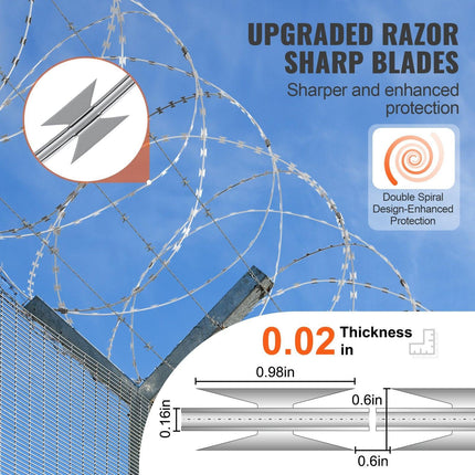 Razor Wire Razor Barbed Wire 147ft 3Rolls Razor Wire Fencing Double Spiral.