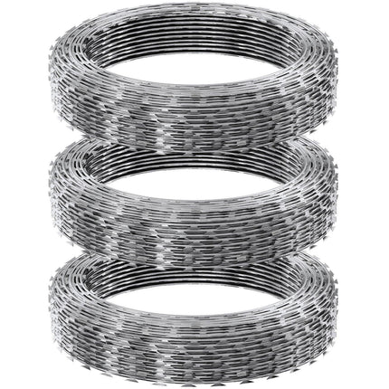 Razor Wire Razor Barbed Wire 147ft 3Rolls Razor Wire Fencing Double Spiral.