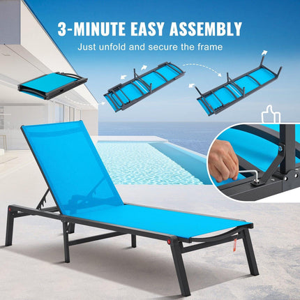 Chaise Lounge Chair Outdoor Patio Lounge Chair Adjustable 5-Position 2 pcs.