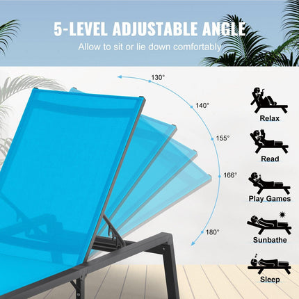 Chaise Lounge Chair Outdoor Patio Lounge Chair Adjustable 5-Position 2 pcs.