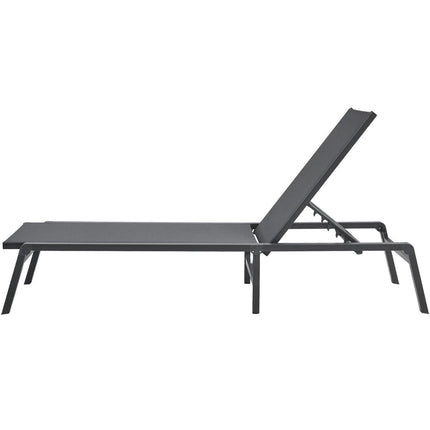 Chaise Lounge Chair Outdoor, Aluminum Patio Lounge Chair with Adjustable 5-Position, Folding Pool Lounge Chair Recliner and Full Flat Tanning Chair for Patio, Beach, Pool, Dark Grey.