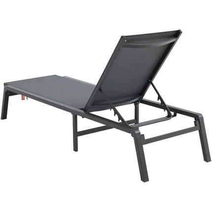 Chaise Lounge Chair Outdoor, Aluminum Patio Lounge Chair with Adjustable 5-Position, Folding Pool Lounge Chair Recliner and Full Flat Tanning Chair for Patio, Beach, Pool, Dark Grey.