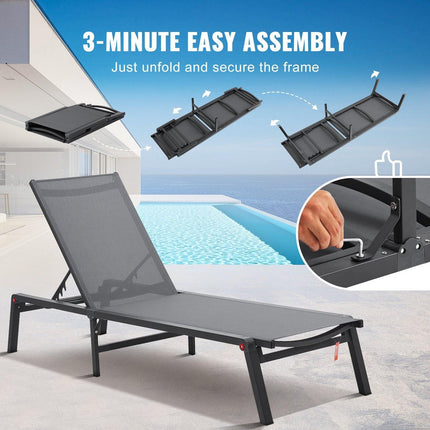 Chaise Lounge Chair Outdoor Patio Lounge Chair Adjustable 5-Position 2 pcs.
