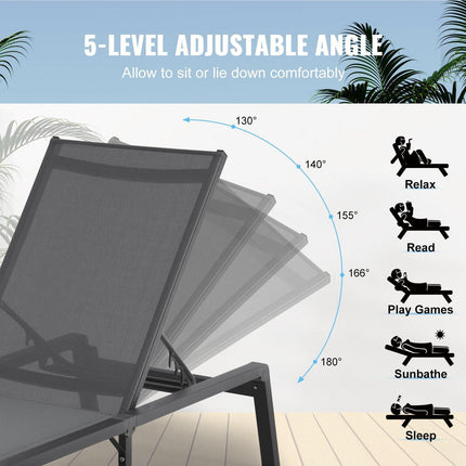 Chaise Lounge Chair Outdoor Patio Lounge Chair Adjustable 5-Position 2 pcs.