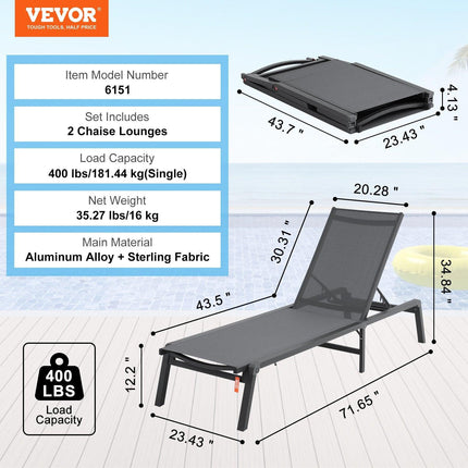 Chaise Lounge Chair Outdoor Patio Lounge Chair Adjustable 5-Position 2 pcs.