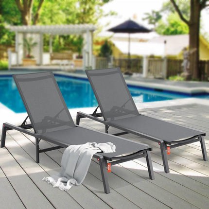 Chaise Lounge Chair Outdoor Patio Lounge Chair Adjustable 5-Position 2 pcs.