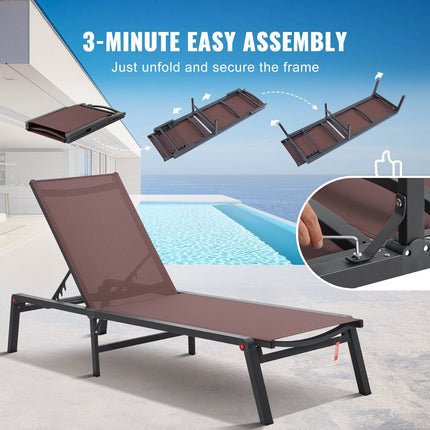 Chaise Lounge Chair Outdoor Patio Lounge Chair Adjustable 5-Position 2 pcs.