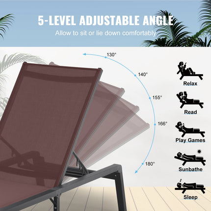 Chaise Lounge Chair Outdoor Patio Lounge Chair Adjustable 5-Position 2 pcs.