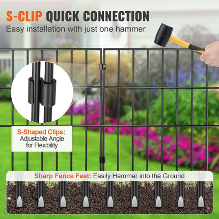 Garden Fence, No Dig Fence 44(H)x33(L)cm Animal Barrier Fence, Underground Decorative Garden Fencing with 3.81 cm Spike Spacing, Metal Dog Fence for the Yard and Outdoor Patio, 28 Pack.