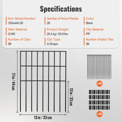 Garden Fence, No Dig Fence 44(H)x33(L)cm Animal Barrier Fence, Underground Decorative Garden Fencing with 3.81 cm Spike Spacing, Metal Dog Fence for the Yard and Outdoor Patio, 28 Pack.