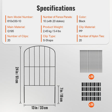 Garden Fence, No Dig Fence 61 x 33 cm Animal Barrier Fence, Underground Decorative Garden Fencing with 5.08 cm Spike Spacing, Metal Dog Fence for the Yard and Outdoor Patio, 10 Pack.