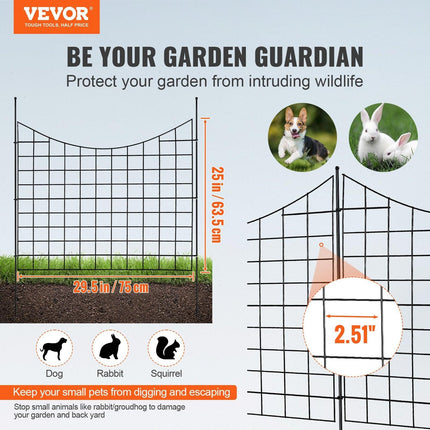 Garden Fence, 75×93 cm Animal Barrier Fence, Underground Decorative Garden Fencing with 6.38 cm Spike Spacing, Metal Dog Fence for the Yard and Outdoor Patio, 5 Pack.
