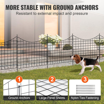 Garden Fence, 75×93 cm Animal Barrier Fence, Underground Decorative Garden Fencing with 6.38 cm Spike Spacing, Metal Dog Fence for the Yard and Outdoor Patio, 5 Pack.