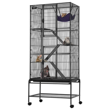 69" Metal Small Animal Cage 4-Tier Rolling Ferret Cage with Tray 3 Ramps.