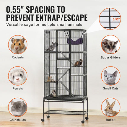 69" Metal Small Animal Cage 4-Tier Rolling Ferret Cage with Tray 3 Ramps.