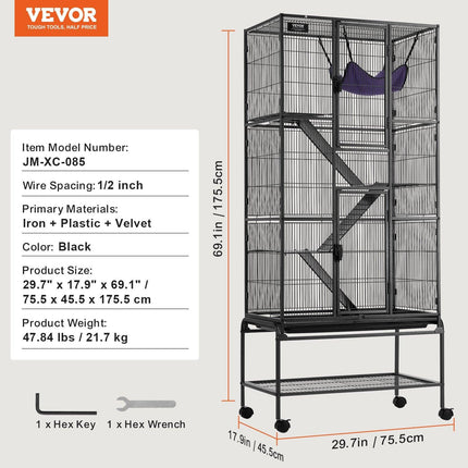 69" Metal Small Animal Cage 4-Tier Rolling Ferret Cage with Tray 3 Ramps.